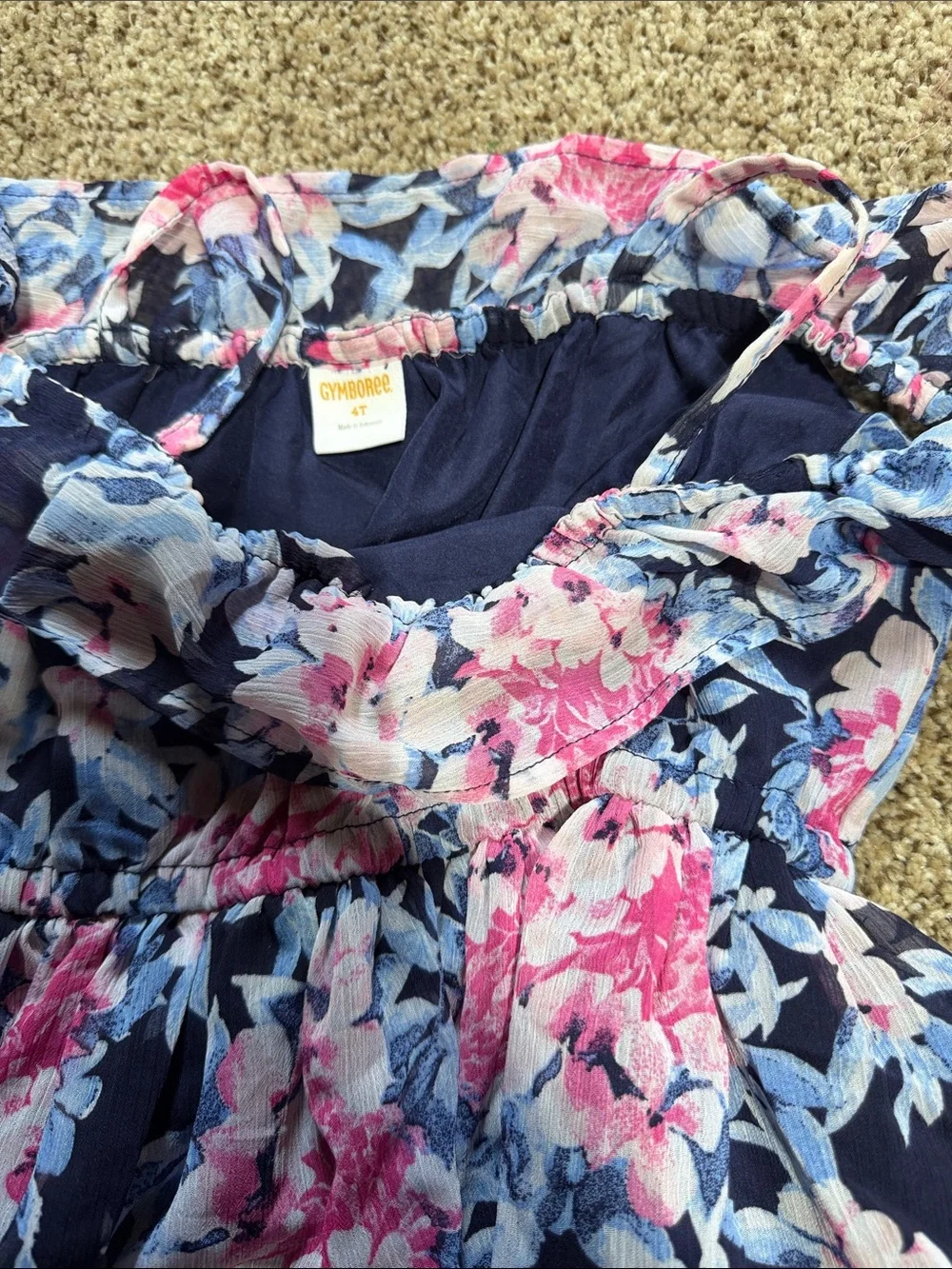 3 Dresses!Gymboree Navy Flower Dress 4t, Harper Canyon Blue Dress 4, Kiwi Dress